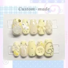 【即購入❌】オーダー ネイルチップ ウィッシュコア 黄色 羽 りぼん クローバー