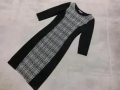 ローラアシュレイ　柄　美ライン　ストレッチ　ワンピース　ブラック系　USA４