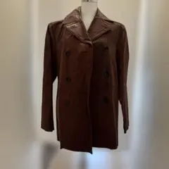 ブラウンに近いえんじ色レザー　ダブルブレスト ロングジャケット