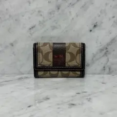 COACH コーチ 三つ折り財布 ブラウン シグネチャー コンパクト
