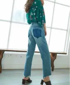 グレイル GRL ワイドデニムパンツ 変形 カットオフ ブルーデニム ジーパン