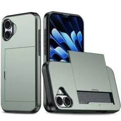 耐衝撃 iPhone16 カバー スマホケース カード収納 カーキ 軽量 薄い