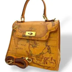 美品 PRIMA CLASSE ハンドバッグ レザー 地図柄 2way