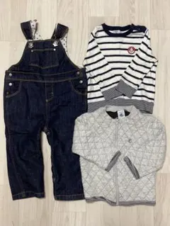 プチバトー　74cm デニムオーバーオール・ロンティ・ジャケット　3点セット