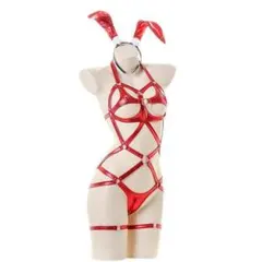 コスプレ 衣装 バニーガール レオタード エナメル ハーネス ナイトウェア