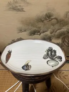 쇼와 레트로 야채 무늬 타원 플래터 30×23cm 일식기 접시 타원형 플레이트