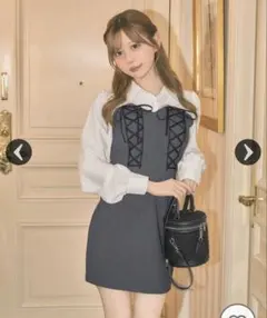 ミシェルマカロン　シャツドッキング編み上げリボンワンピ