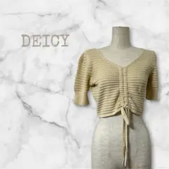 DEICY デイシー 透かし編み シャーリングニット クロップド丈 アイボリーF