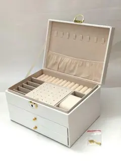 【新品】大容量 ジュエリーボックス 3段 鍵付 アクセサリー 収納 ホワイト