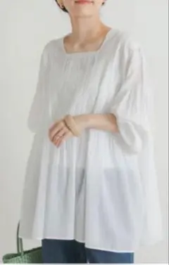 URBAN RESEARCH DOORS ピンタックギャザーレースブラウス