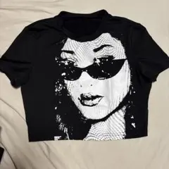 顔プリント クロップドTシャツ 半袖