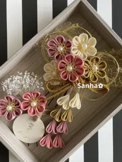 T-1203 つまみ細工 髪飾り 水引 成人式 卒業式 結婚式 七五三 髪飾り