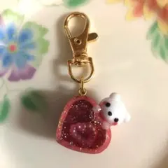 レジンチャーム 2点ハート型 & 四角型 クマ付き