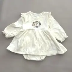 mamaraku ウサギ刺繍　長袖ロンパース　白