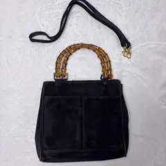NINE WEST ナインウエスト バンブーハンドル 2wayバッグ スエード黒のサムネイル