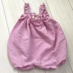 ギンガムチェック　バルーン　ベビー　ロンパース　サロペット　ピンク