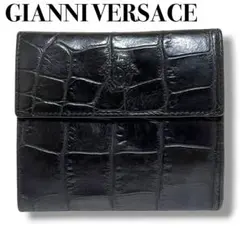VERSACE 折り財布 レザー ブラック クロコ型押し メデューサ がま口のサムネイル