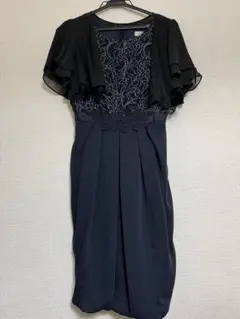 刺繍入りネイビードレス（フリルボレロ付き）