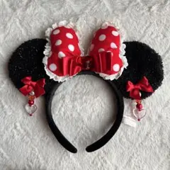 ミニーマウス　カチューシャ　リボン　ビーズ　フリル