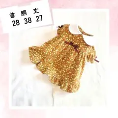 《Sサイズ》ハンドメイド　犬服　ワンピース　袖　花柄　冬　小型犬　重ね着　前開き