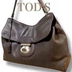 トッズ イタリア製 肩掛け可 ロゴ型押し フラップ ワンショルダーバッグブラウン