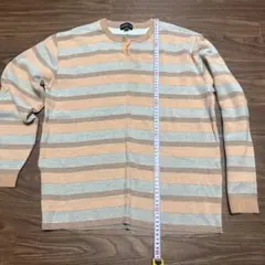 SIMPLE LIFE ベージュと水色のストライプニット Lサイズ