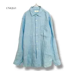 ユニクロ UNIQLO リネンシャツ M スカイブルー 麻100％ 長袖 羽織りのサムネイル