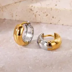 フープピアス 8mm 小ぶり バイカラー 付けっぱなし ステンレス 韓国 ミニ