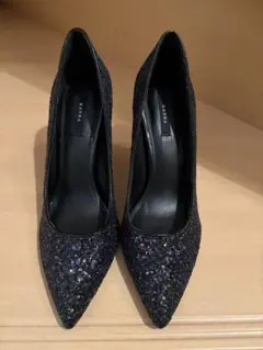 RANDA グリッター ブラック ポインテッドトゥ ハイヒール 25センチ