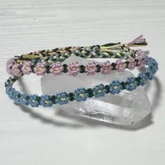 お花 ミサンガ (同デザイン2本セット) ブルー＆ピンク系 即購入⭕️