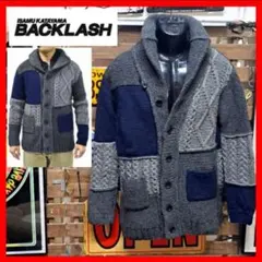 定6万　BACKLASH パッチワーク　ケーブルニットショールカラーカーディガンのサムネイル