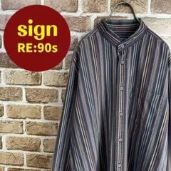 90's ゴールデンベア　バンドカラー　リメイク　ストライプ　シャツ　激レア