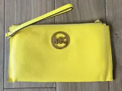 MICHAEL KORS イエローレザー クラッチポーチバッグ MKロゴ