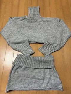 グレー タートルネック ニット セットアップ