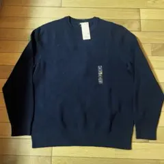 ウォッシャブルストレッチミラノリブクルーネックセーター　紺色