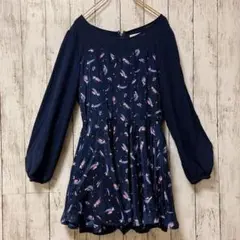 【美品】LOWRYS FARM ミニワンピース【M】ウエストゴム 総柄　可愛い