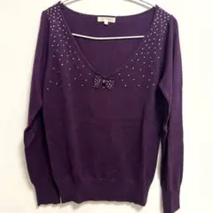 レディースVネックニット　パープル　キラキラ　サイズM
