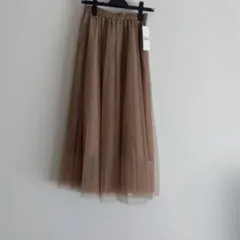 【新品】GU ブラウン チュールロングスカート Sサイズ