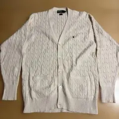 90s Polo Ralph Lauren ケーブル カーディガン 白 L