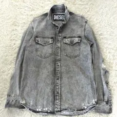 美品 ディーゼル デニム シャツジャケット ダメージ加工 ブラック L相当