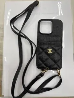 CHANEL ブラック レザー iPhone14pro・15proケース