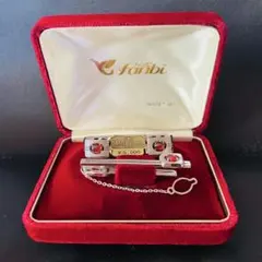 ゴールドカフリンクスセット 赤色の石付き 未使用