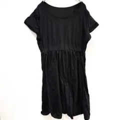 ★【F】黒 ブラック半袖 ワンピース 海外古着 春夏服 レディース シンプル