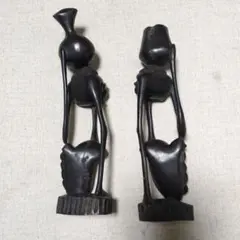 木彫り 人物像 オブジェ 2体セット 彫刻