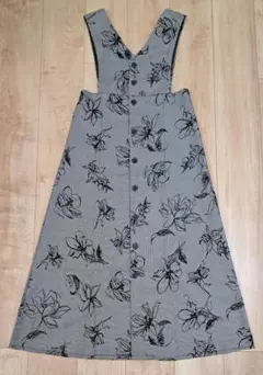 2WAYグレンチェック花柄ジャンパースカート　ジャンスカ　ロングワンピース