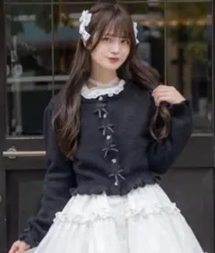 新品 眞白ありす×しまむら ハートビジューボタンニットカーディガン L ブラック