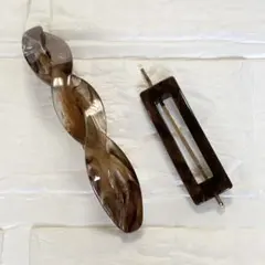 マーブル模様バレッタ＆ヘアピン2点セット ブラウン系