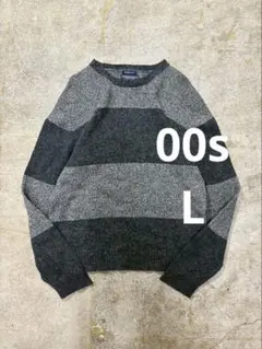 00s ボーダー柄メランジニットセーター コットン ウール ヴィンテージ古着