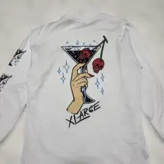 XLARGE ロンT スカル チェリー 袖プリント バックロゴ 白 M
