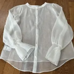 mysticホワイト シースルー シャツ バルーン袖